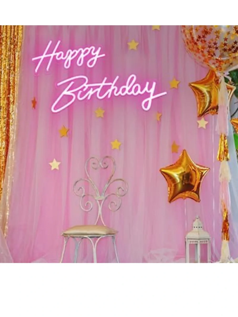 Divatla 40”x23” Neon 2-Pc Happy Birthday Hanging Sign